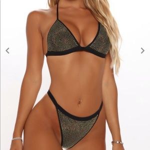 Black Rhinestone Bikini Set